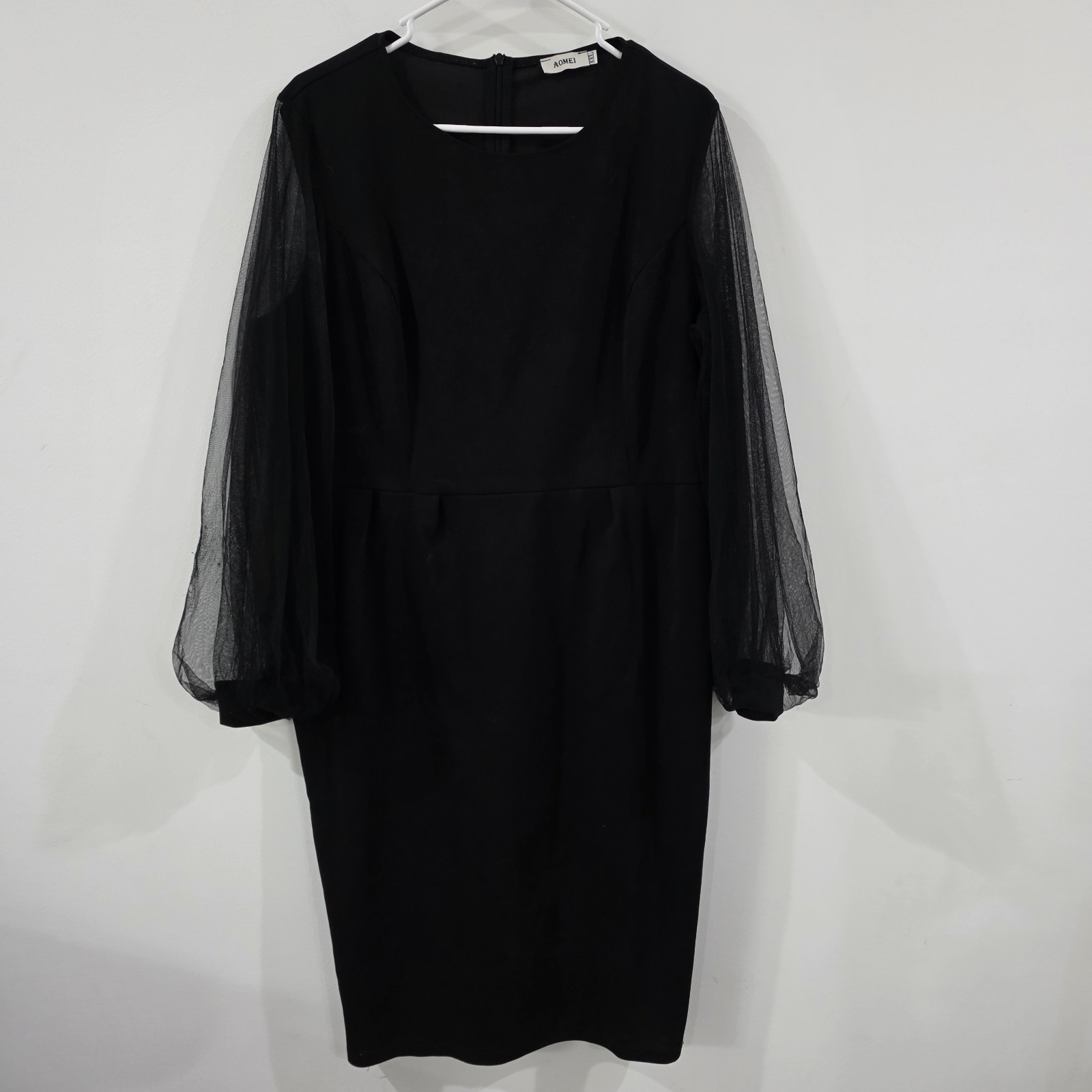 Aomei Midi Bodycon Dress Size XXL Black Puff Sleeve Mesh Parisian Avant Garde
