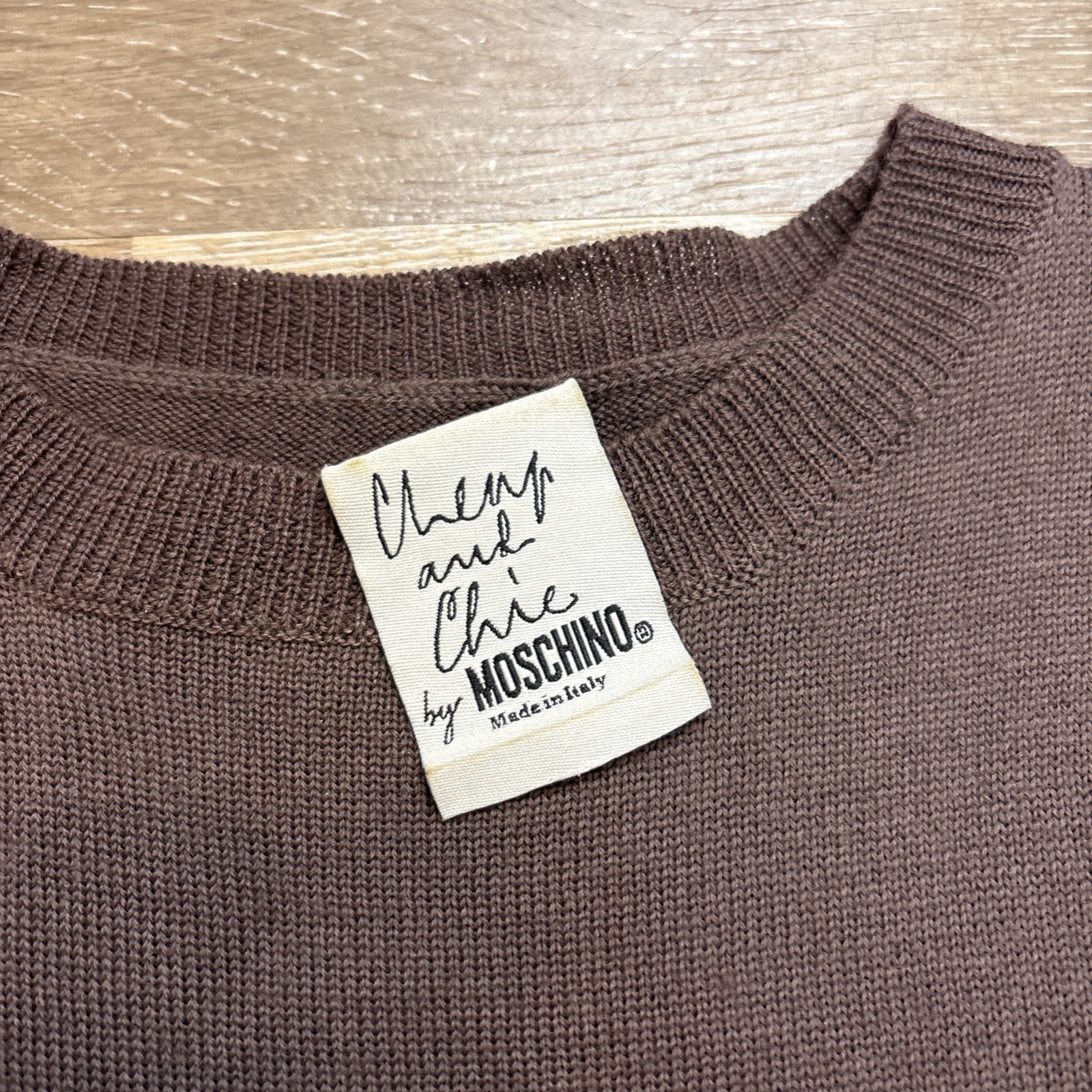 ***FLAWS*** Moschino Cheap & Chic Brown Wool Embroidered Floral Knit Dress XS