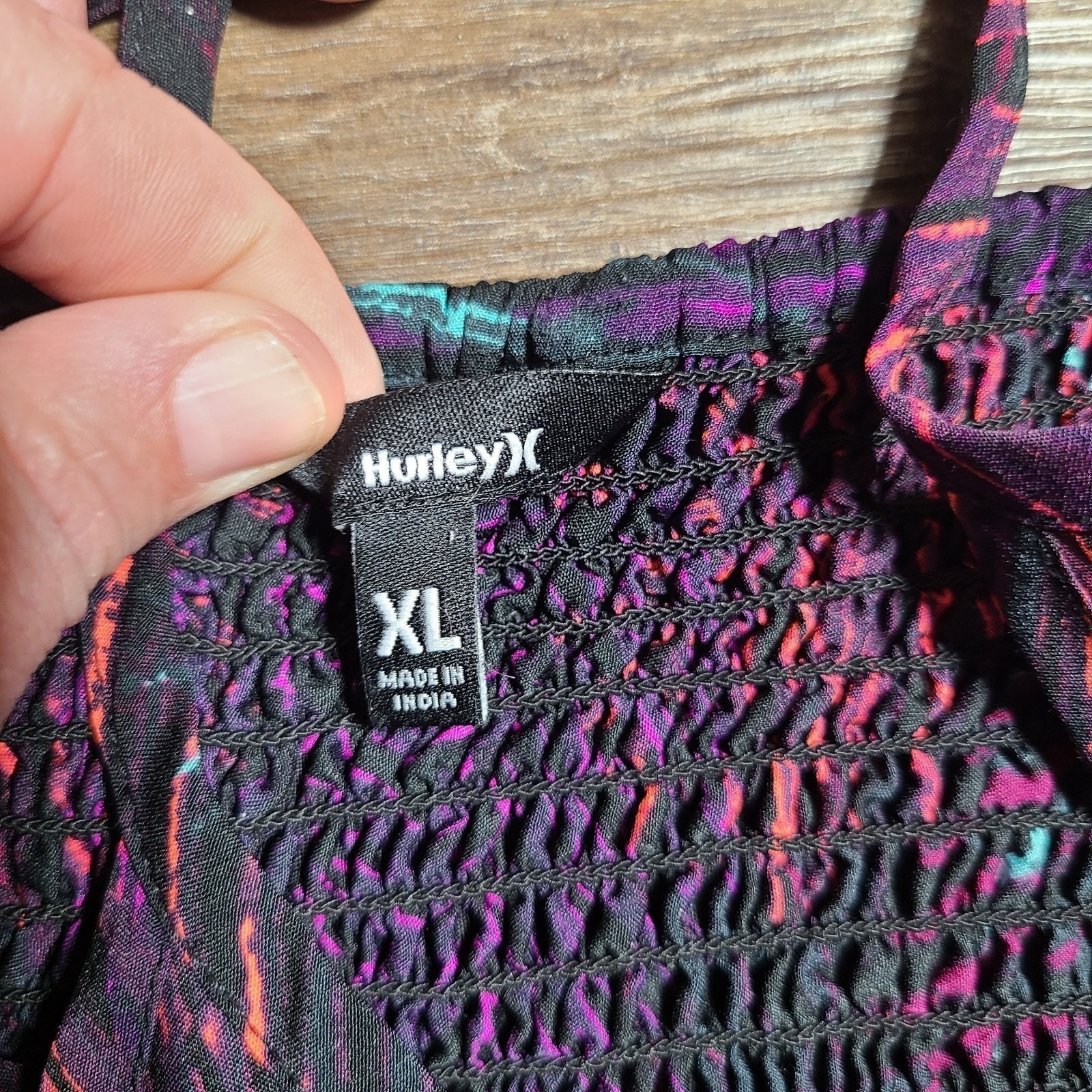 Hurley Colorful Orange Purple Green Leaves On Black Dress Women Size XL Zip Hook