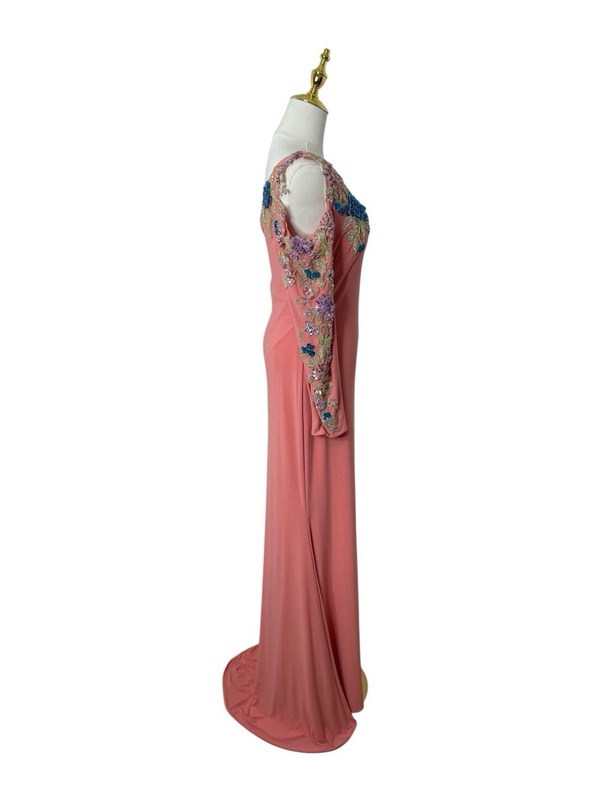 Mac Duggal 2204 Peach One Shoulder Sequins Embroidered Appliqué Gown Size 6 $598