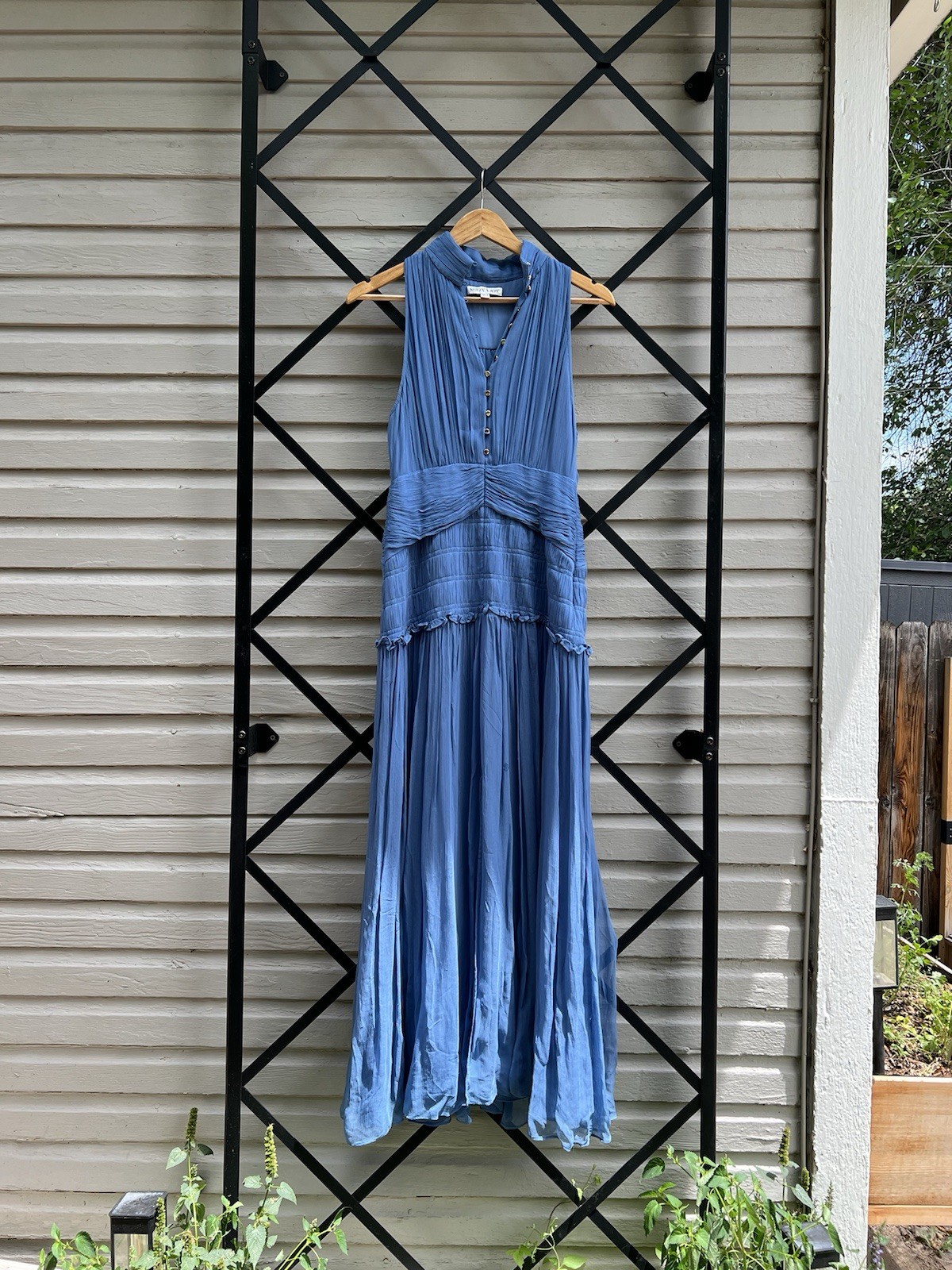 Shona Joy Noemi Ocean Sleeveless Runched Maxi Dress Sz 6