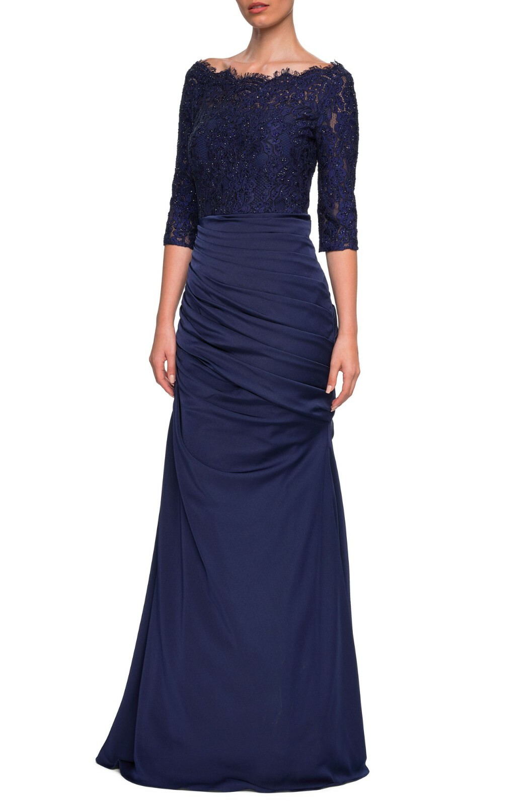 La Femme Sparkle Lace Trumpet Gown, Size 10 8 6 4 in Navy