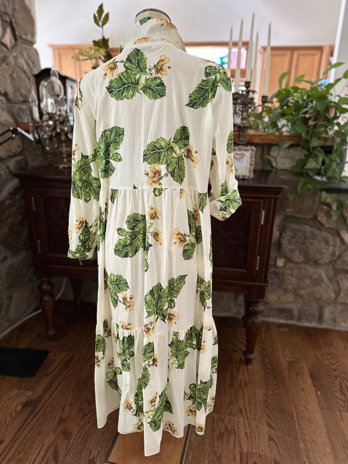 Zara Floral Cotton Button-Up Maxi Dress Size L