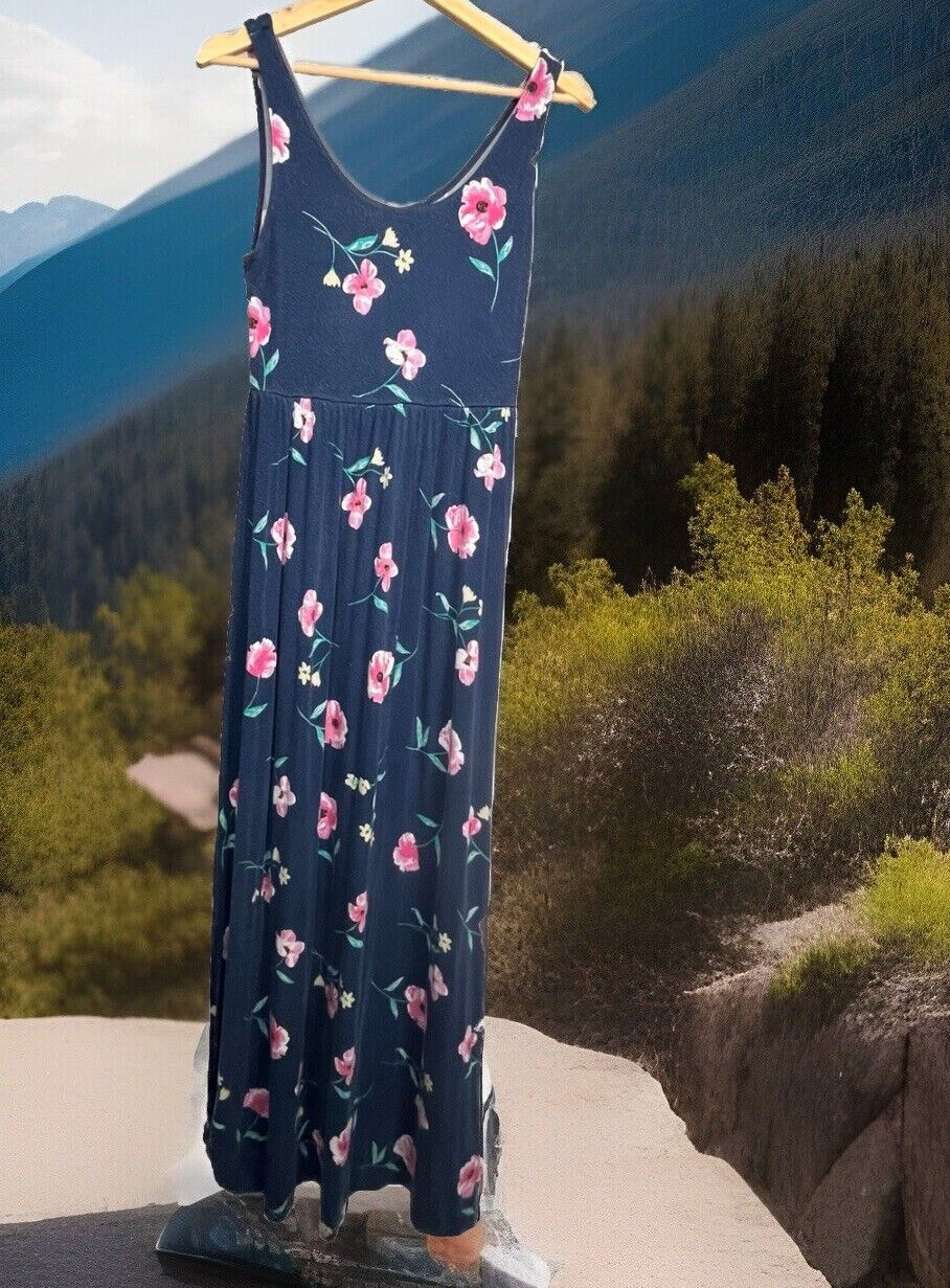 So Floral Maxi Tank Dress Blue Small Sundress Coastal Casual Everyday Comfy