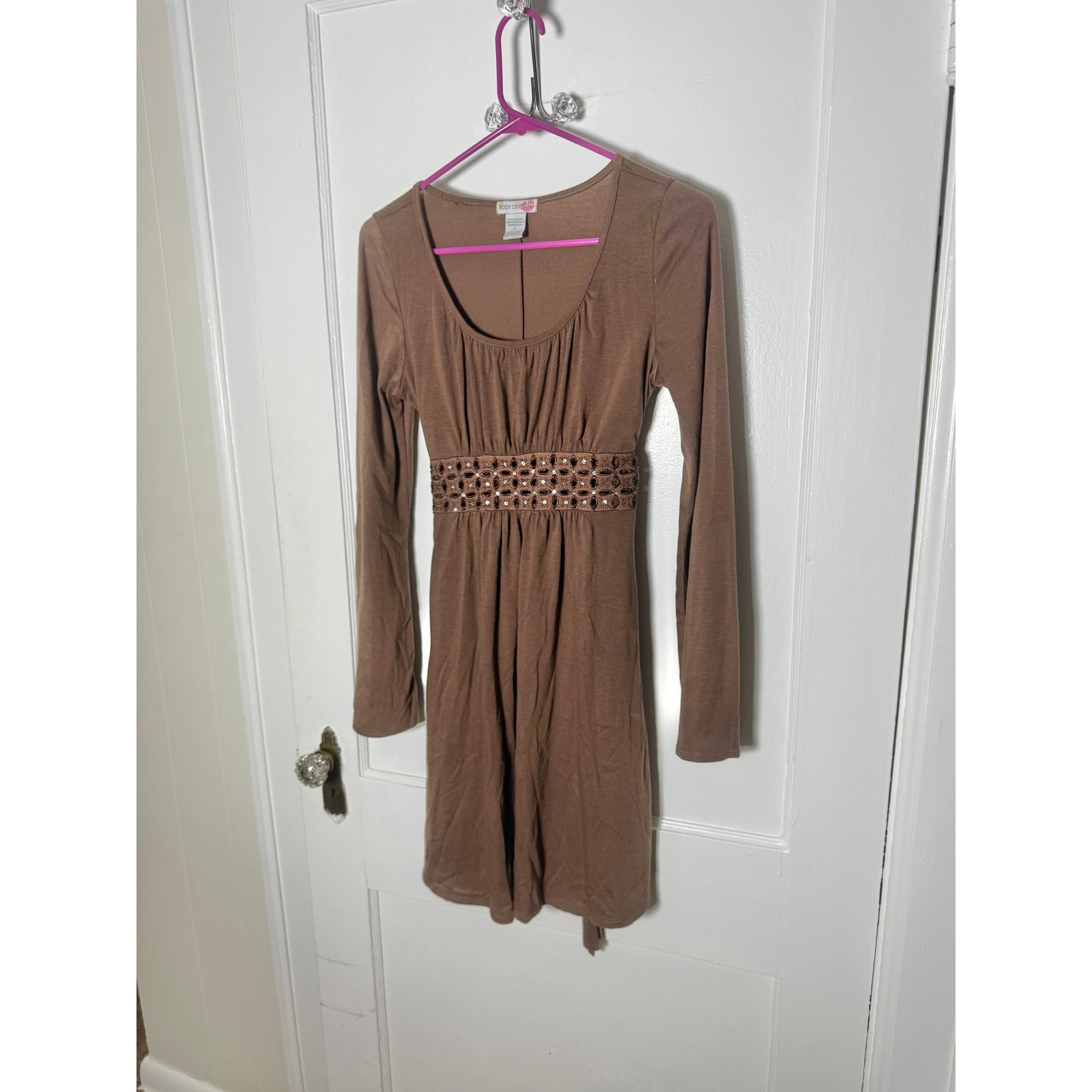 Vintage Y2K 00s Boho Body Central Brown Peasant Belle Sleeve Dress Women’s Small