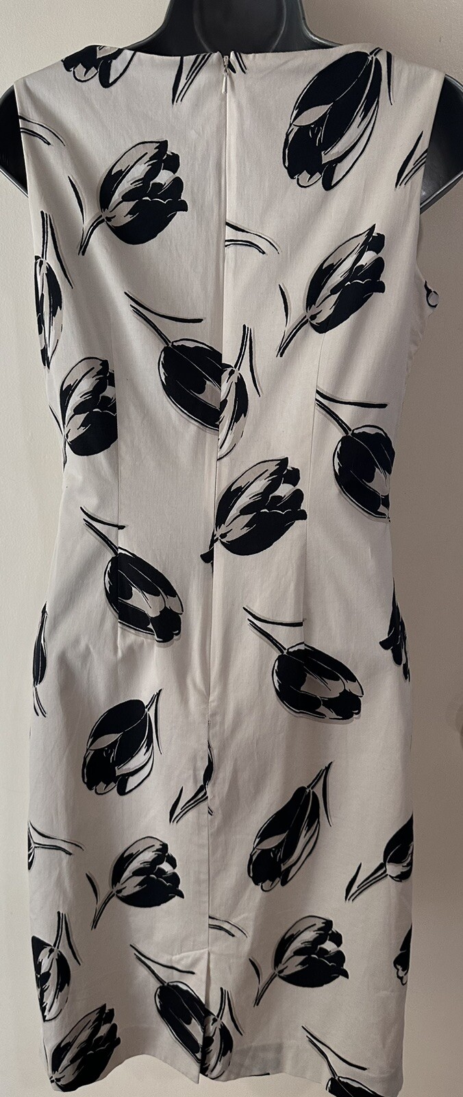 Precis cream & black tulip patterned cotton mix lined occasion dress Size 8