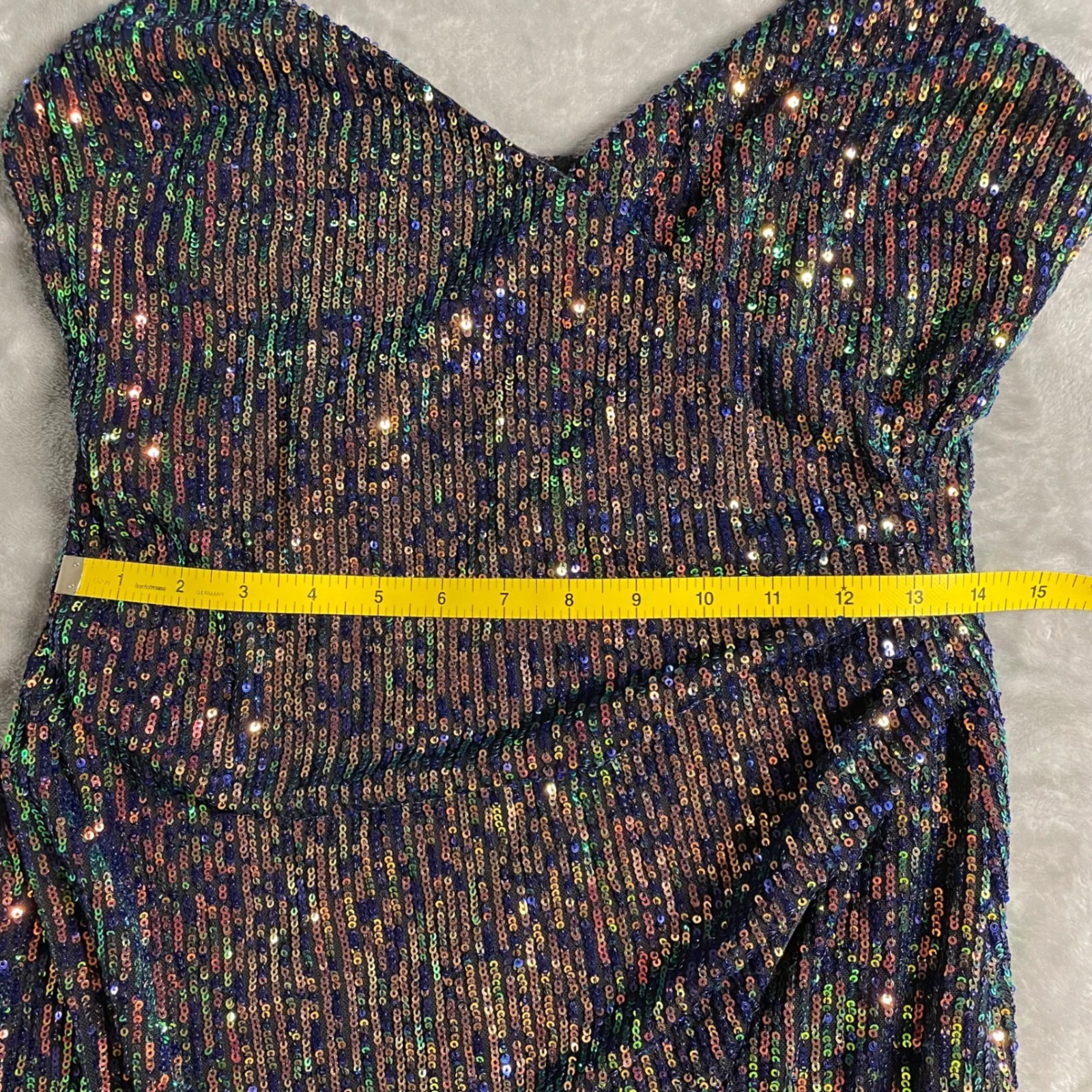 City Triangles Sequin Wrap Mini Dress Size 11 Iridescent Peacock Blue Green Y2K