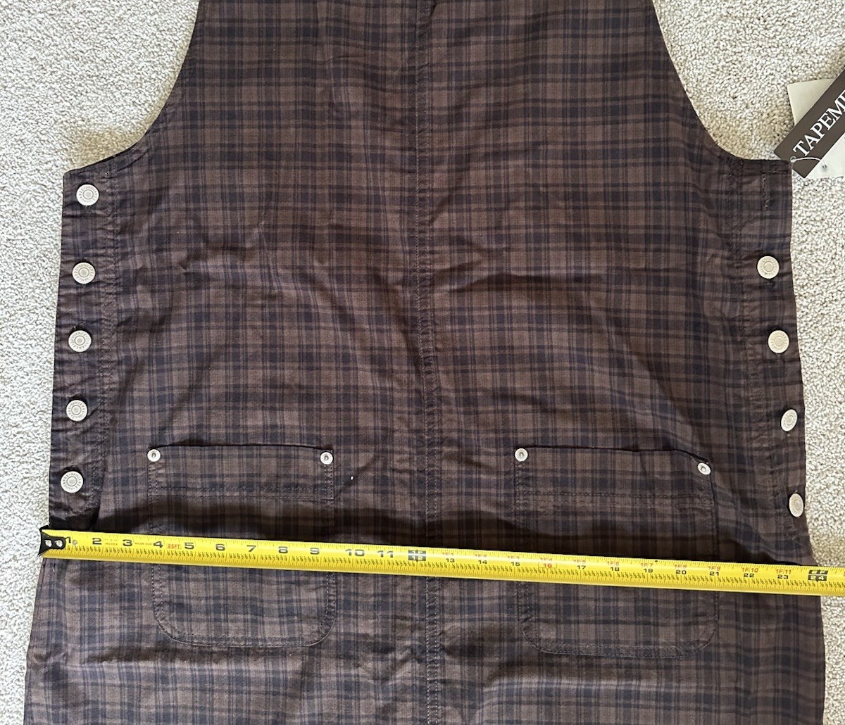 Tapemeasure Brown Plaid Cotton Shift Midi Dress Sleeveless Pockets Size L