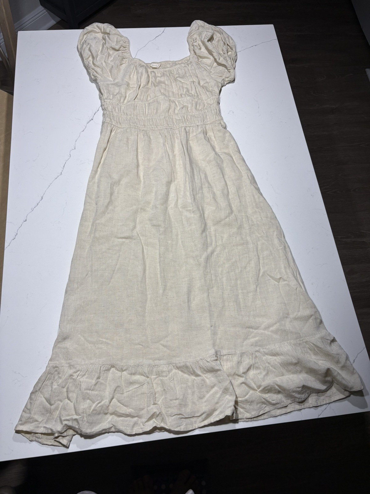 SIM and Sam Women’s Cotton Gauze Maxi Dress Lined, light Beige Size Large