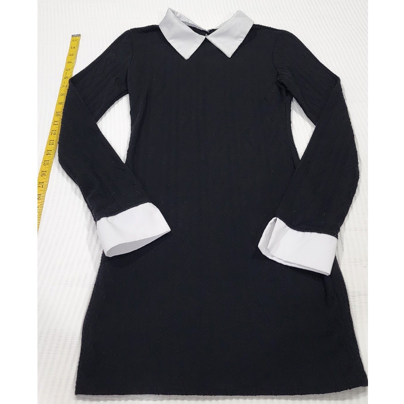 SHEIN Womens Wednesday Addams Style Peter Pan Collar Cable Knit Mini Dress Black