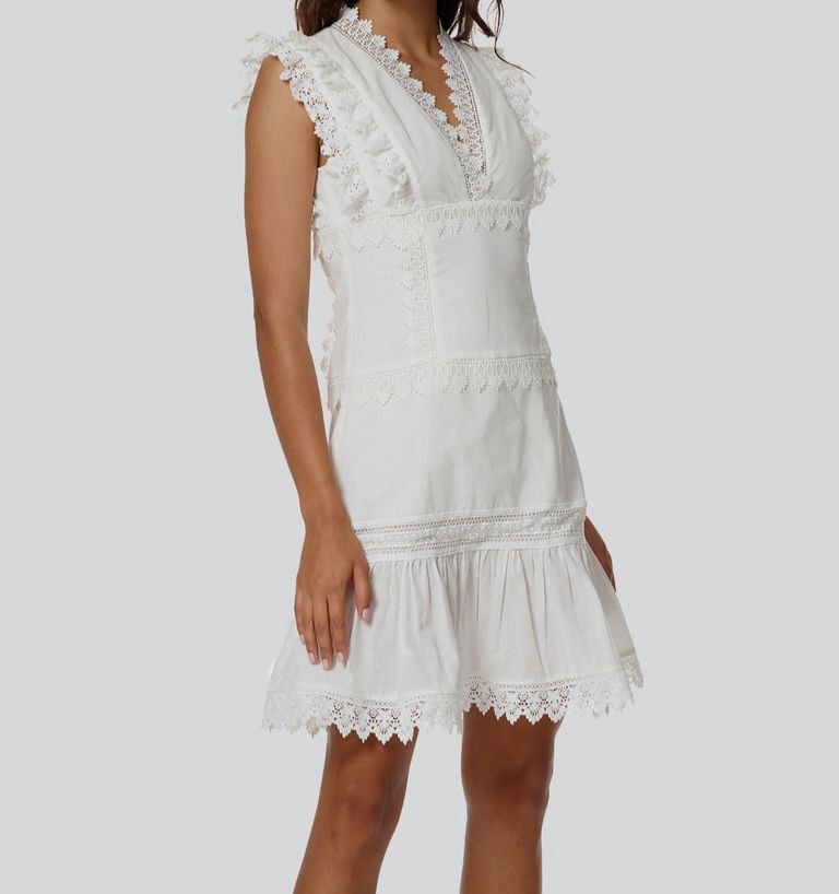 $279 Stellah Women’s White Sleeveless V-Neck Lace Linen Mini Dress Size Medium