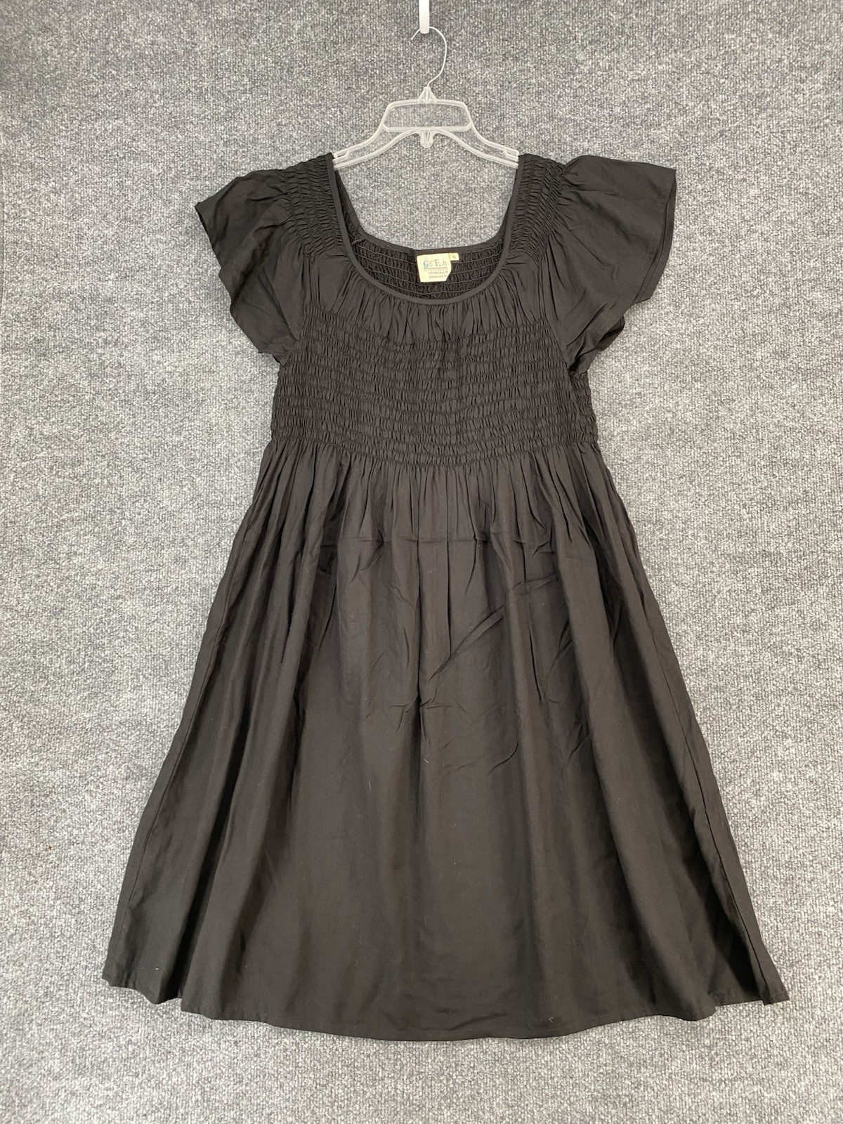 Go Fish Fit & Flare Dress Smocked Black Womens XL Short Sleeve Knee Length Beach