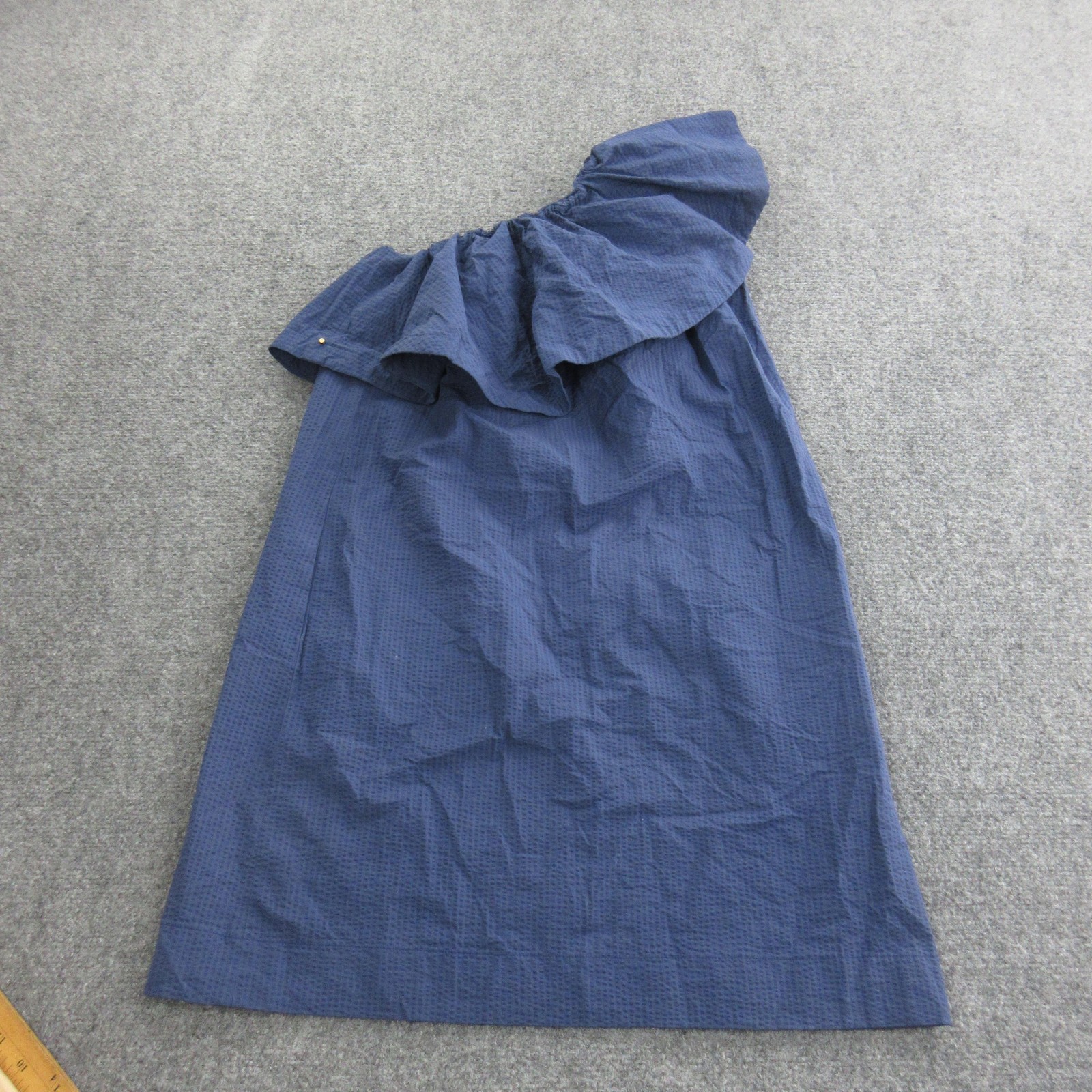 Cuyana Dress Womens Medium Blue One Shoulder Ruffle Cotton Made In Portugal