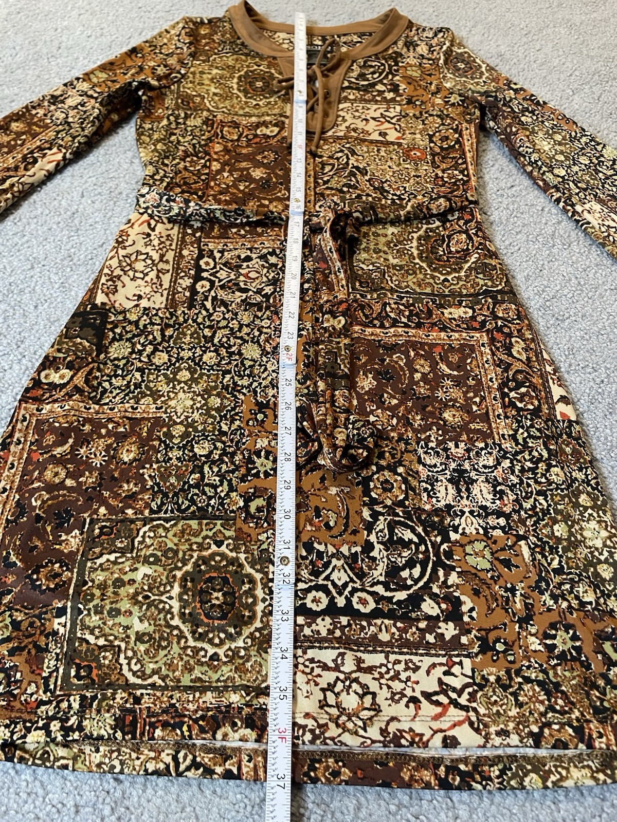 Soho Apparel Ltd Floral Dress S Belted Brown Ivory Front Tie Boho Classic City