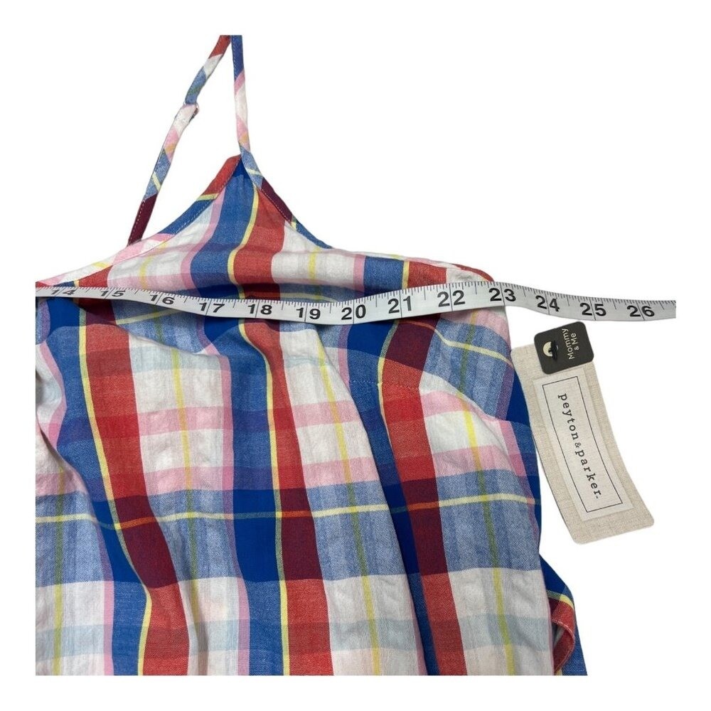 Peyton & Parker Sundress Red Blue Plaid Tiered Midi Tie Waist Patriotic Summer