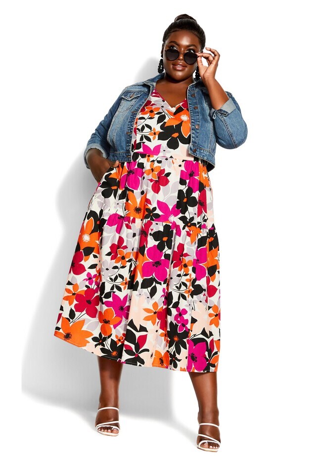 City Chic Trendy Plus Size Vintage Vibe Midi Dress Size 20