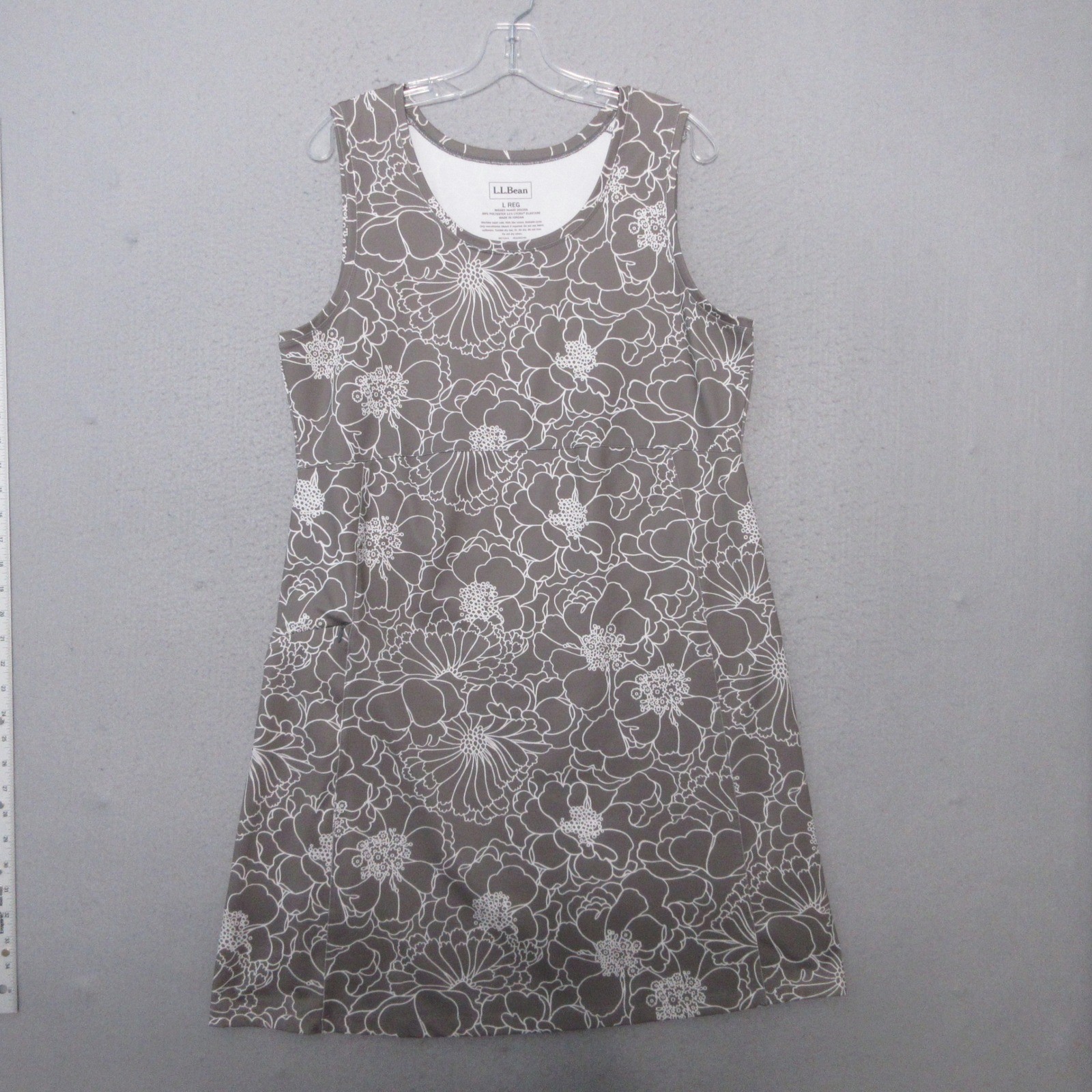 L.L. Bean Dress Womens L Gray Floral Sleeveless Athleisure Active Pocket Outdoor