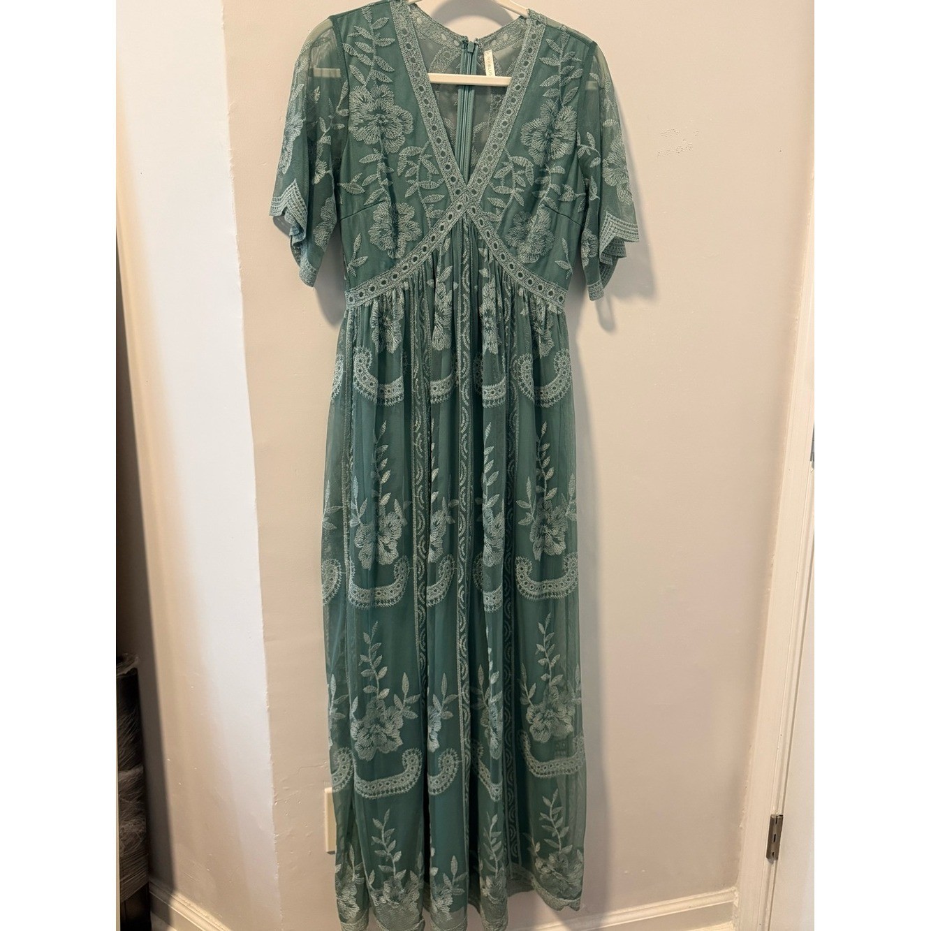 PinkBlush Sage Green Embroidered Lace Maternity Maxi Dress S Romantic Fairycore