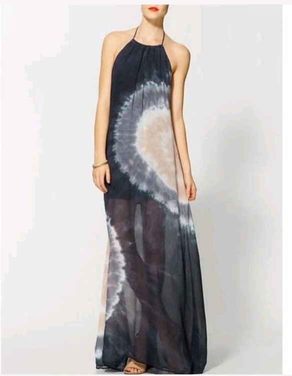 Young Fabulous & Broke Strapless Halter Maxi Dress Blue Cream Pink Rose Tie Dye