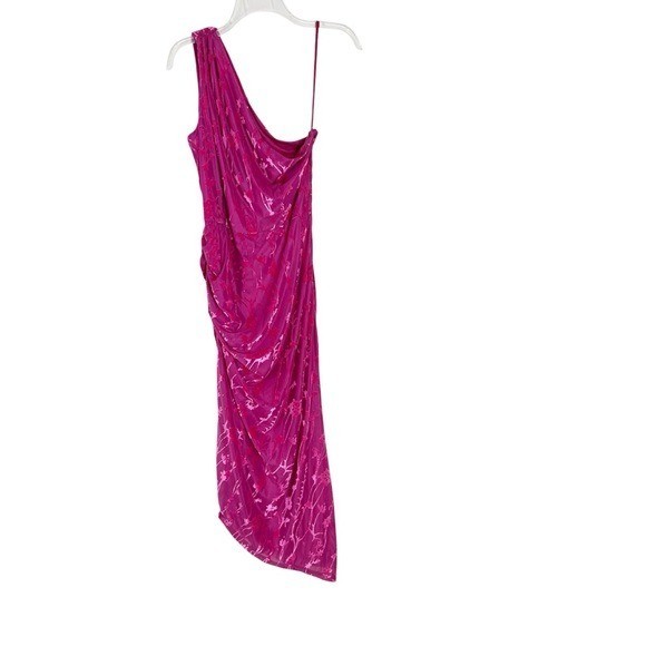 Anthropologie HUTCH One Shoulder Ruched Velvet Midi Dress Pink Sz L retail $198