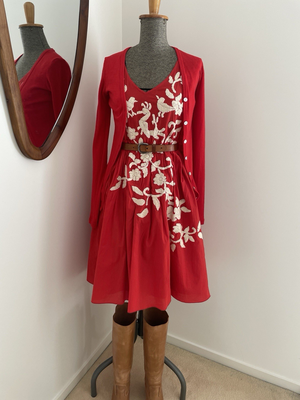Husk Red Mexican Embroidered Boho Dress
