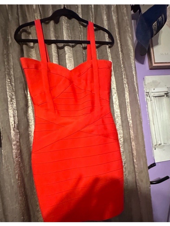 Red Bandage Bodycon Dress Sleeveless Sweetheart Zip Solid Knee Length Size L