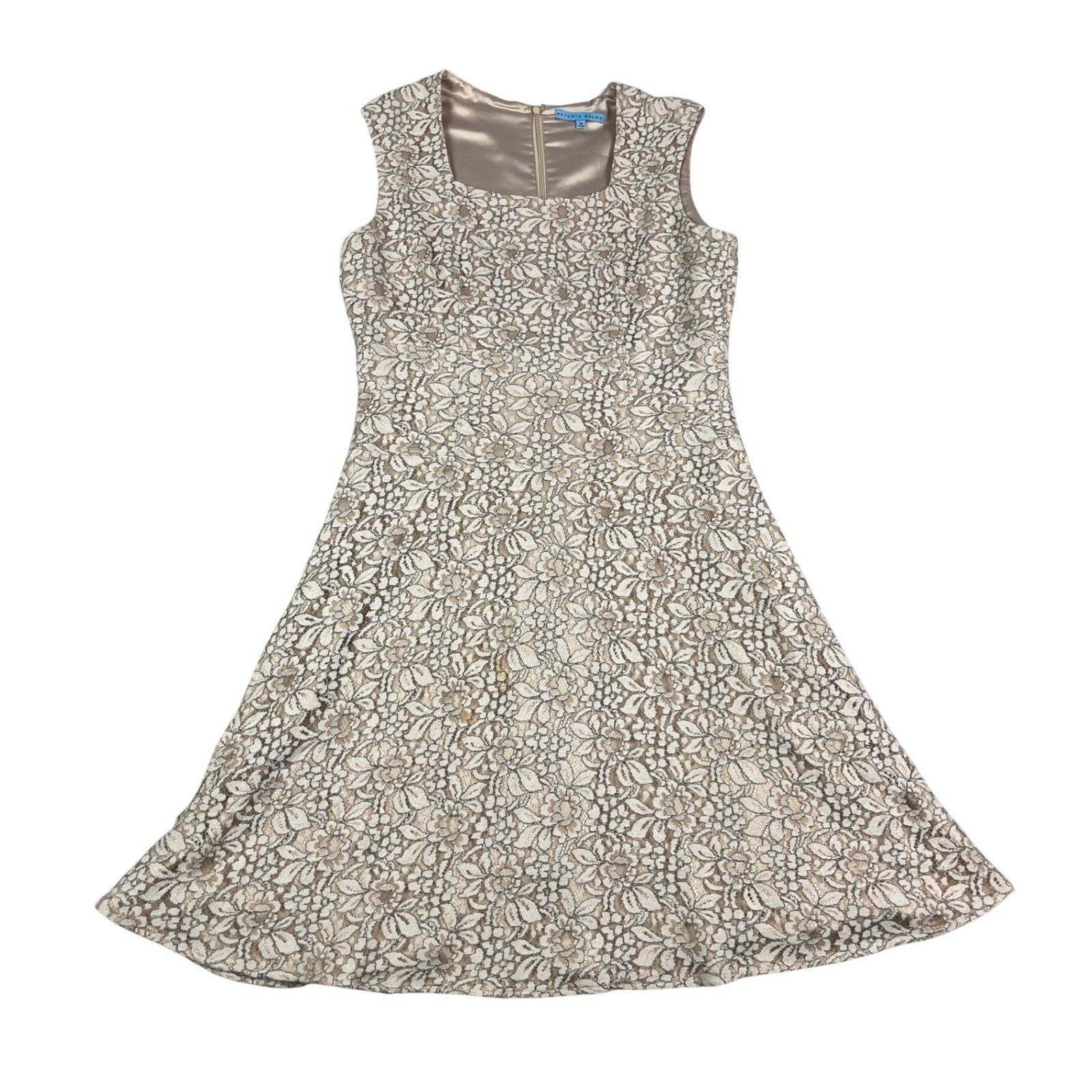 Antonio Melani Cream Tan Floral Lace Fit & Flare Dress Sleeveless Sz 10