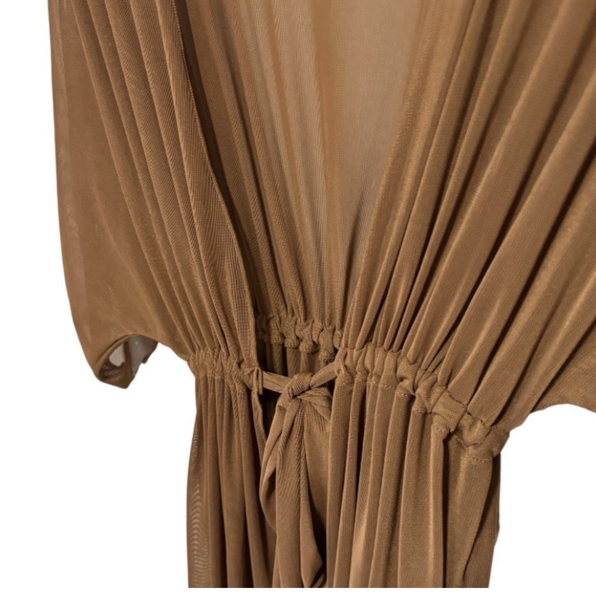 Brown Kaftan Maxi Duster V-Neck Batwing Short Sleeve Tie Waist One Size