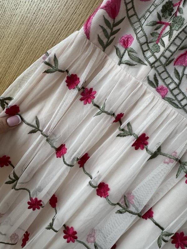 Coast Pink Embroidered Floral Tulle Occasion Party Maxi Dress UK 14 US 10