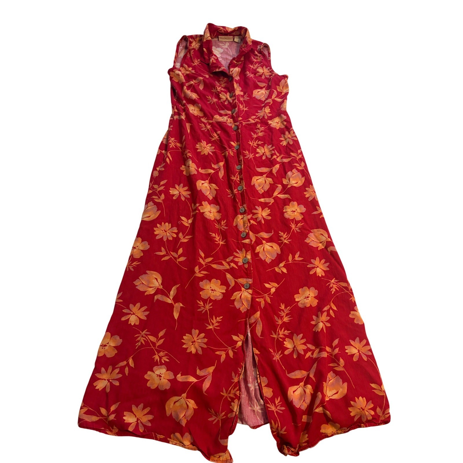Original Island Sport Maxi Dress Tropical Floral Red Orange Button Front Size 6