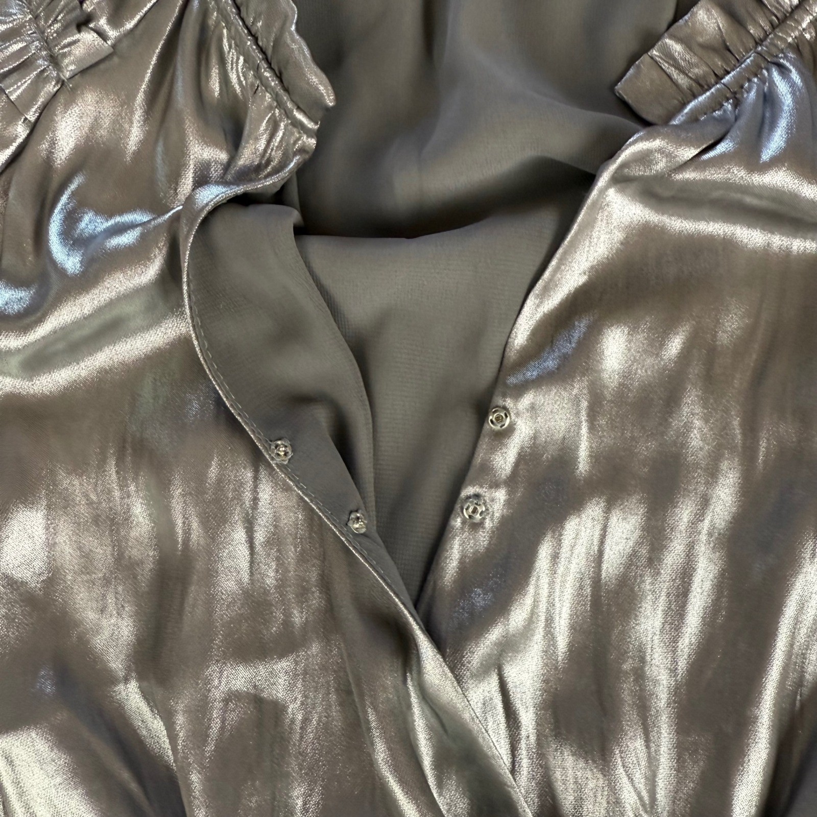 Current Air Los Angeles Silver Metallic Long Sleeve Ruffle Tiered Mini Dress XS