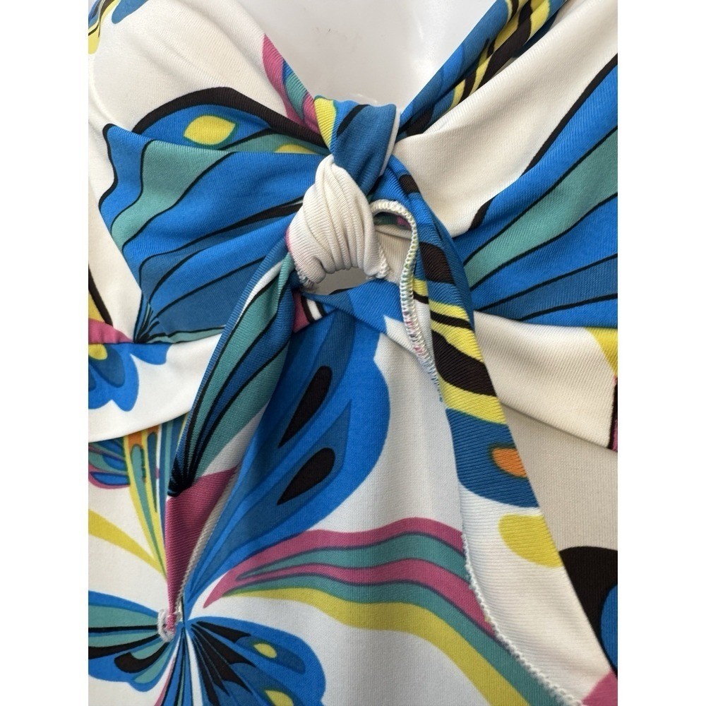 BCBGMAXAZRIA White Blue Peacock Abstract Print Size Small Strappy Mini Dress