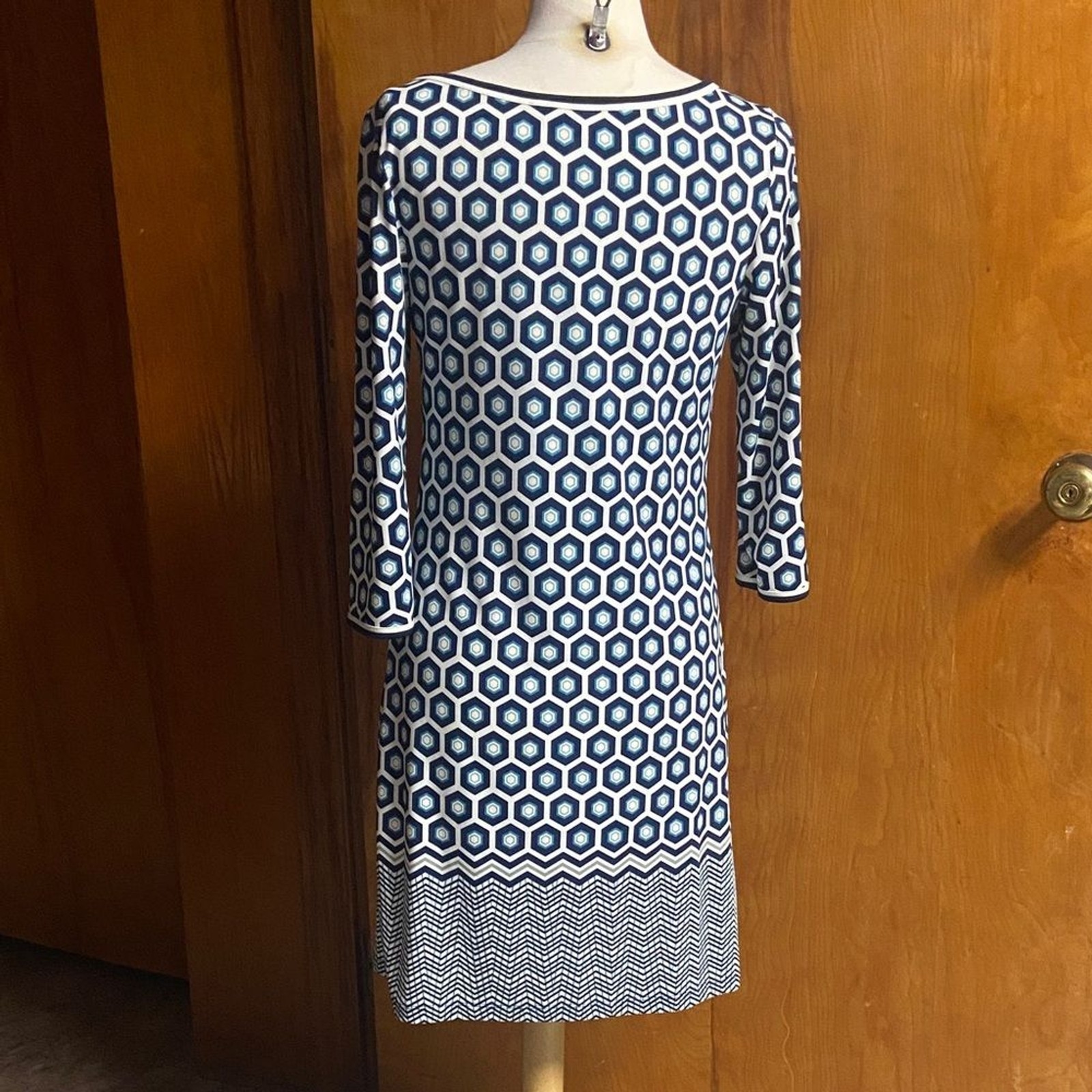 MAX STUDIO Tunic Geometric Blue and White Dress