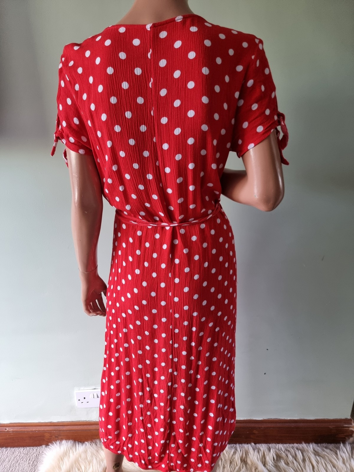 Red White Polka Dot Spotty Wrap Dress Medium M 1940s Wartime WW2 Style