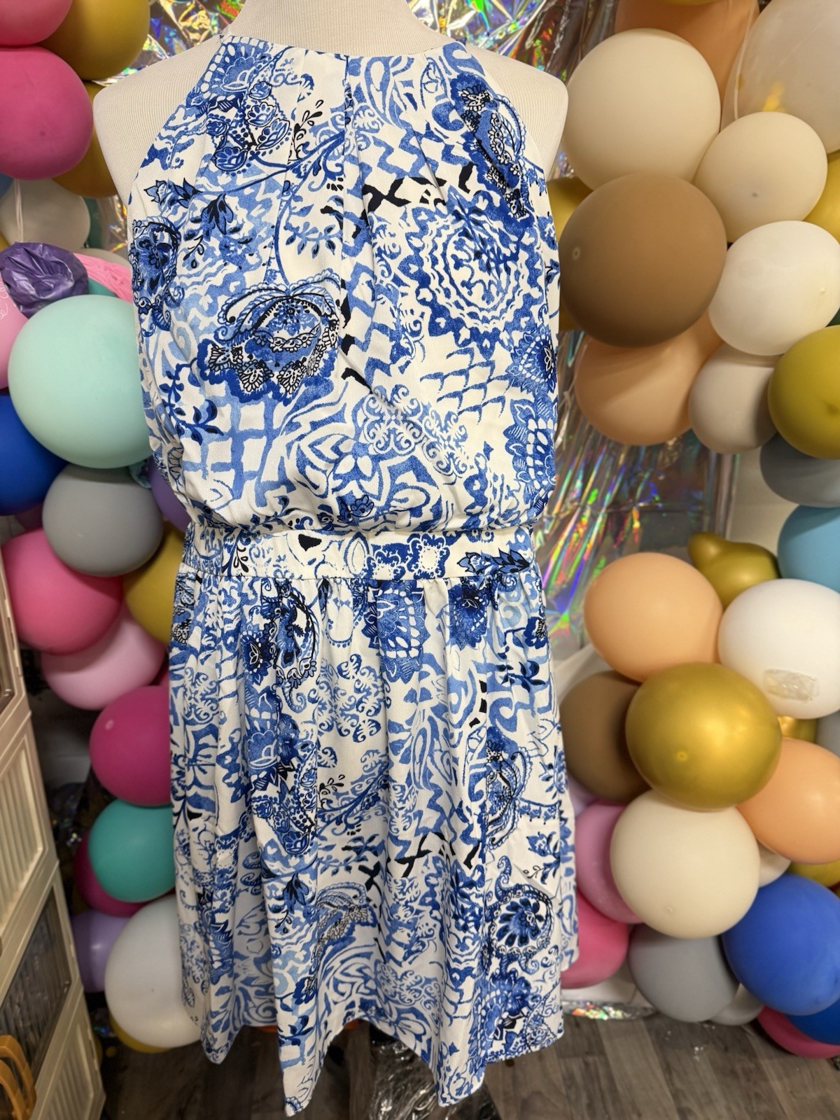 💙 Falling Flowers Blue & White Halter Dress | NWT | Size XL