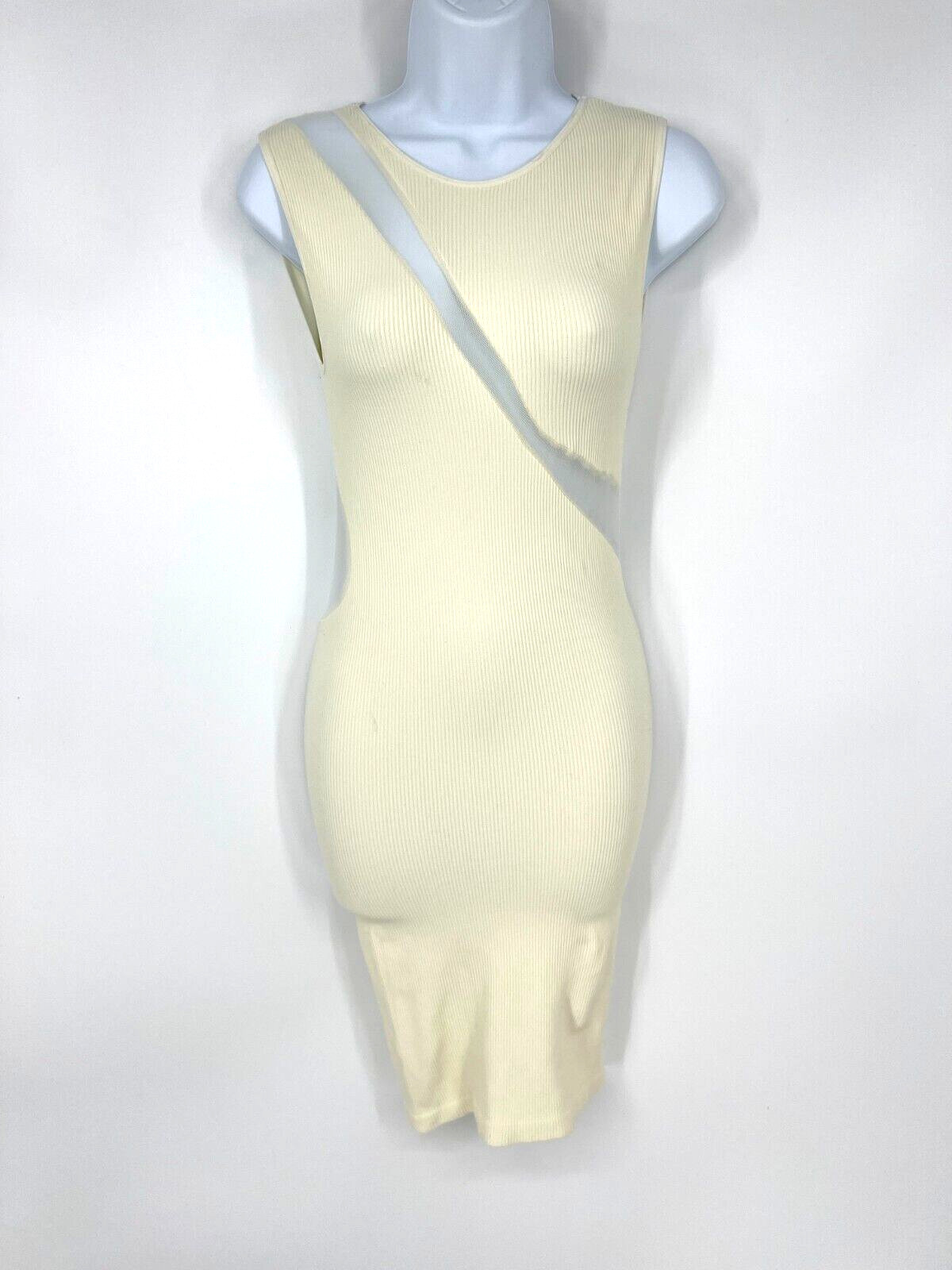 INTIMATELY FREE PEOPLE Bodycon Dress Size M Ivory Cut Out Mesh Ribbed NWOT
