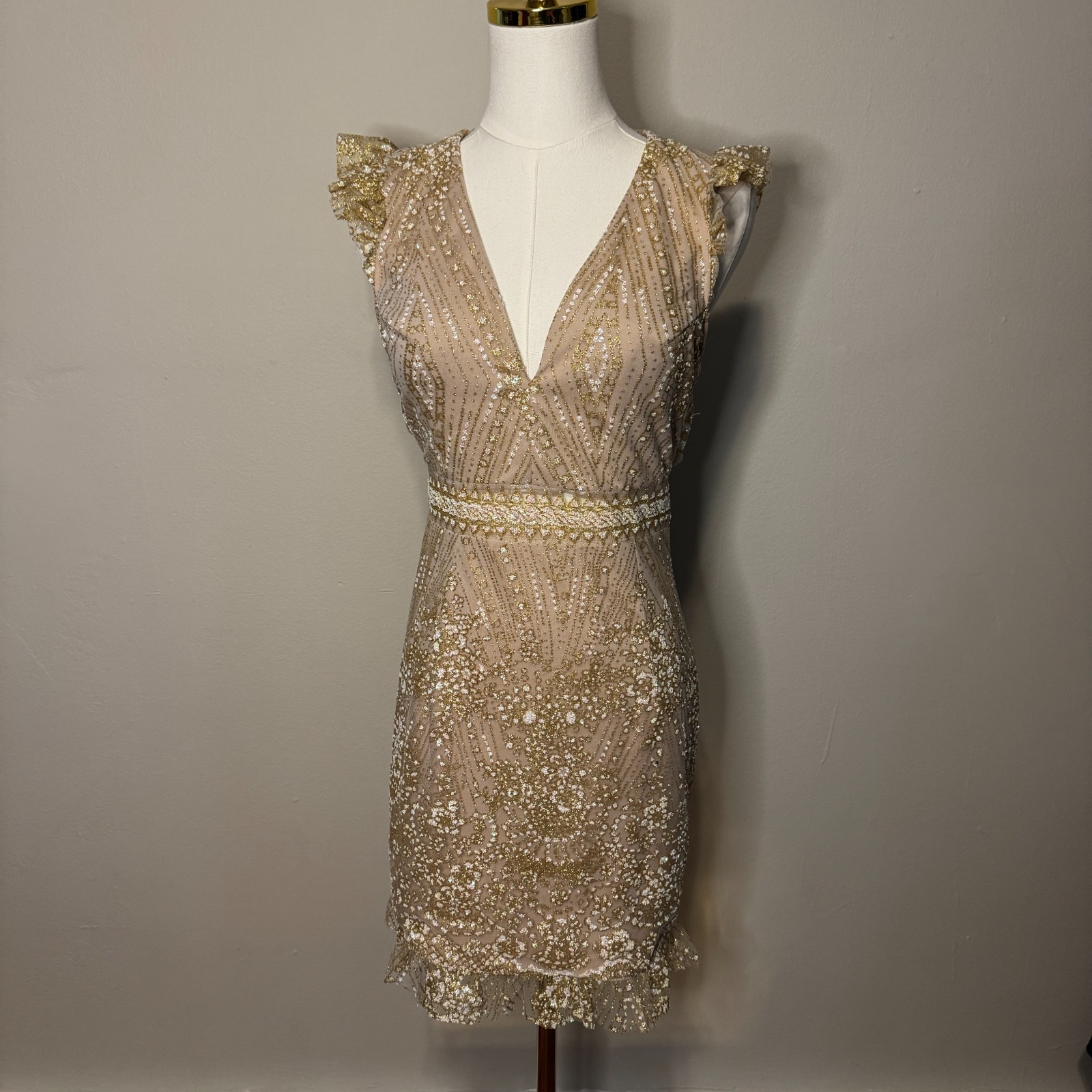 HELLO MOLLY 4 NWOT Glitter Match Me Champagne Open Back Mini Cocktail Dress