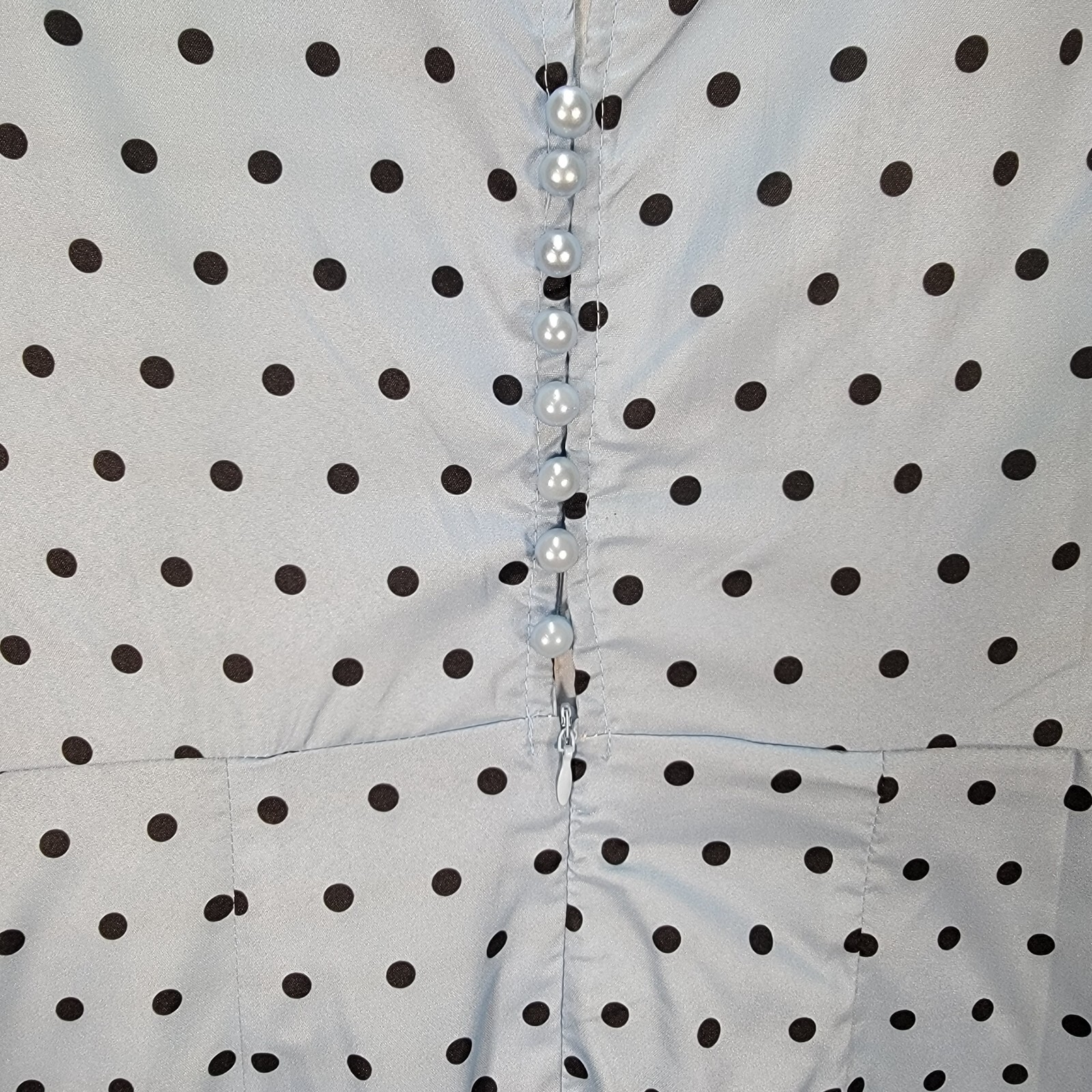 Sky Blue Polka Dot Stretch Pleated Mock Wrap Sheath Elegant Women Dress Size S
