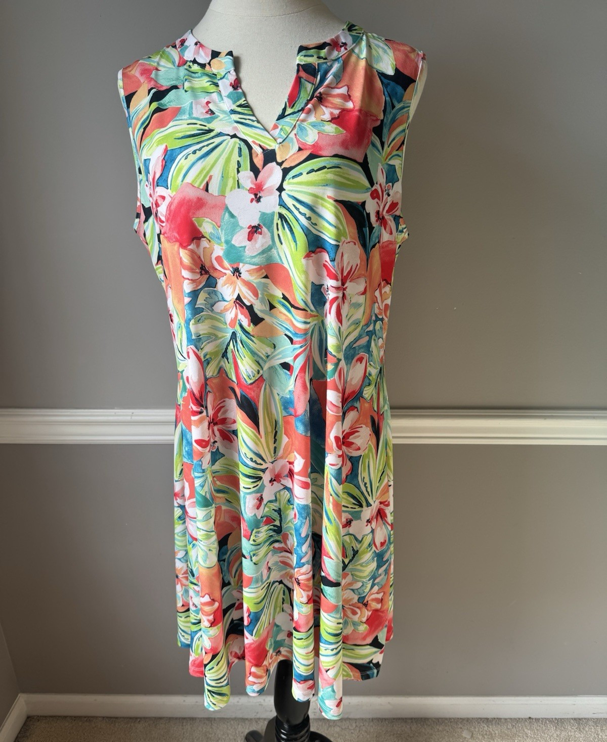 Chico’s Women’s Tropical Floral Shirt Dress Multicolor Collared Sleeveless 2