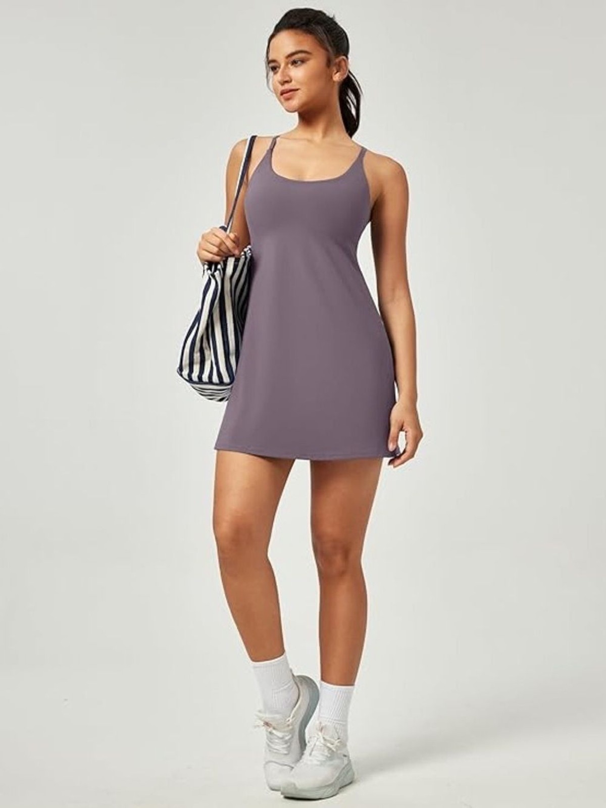 IUGA Mauve Athletic Dress with Built In Shorts Pockets Tennis Golf