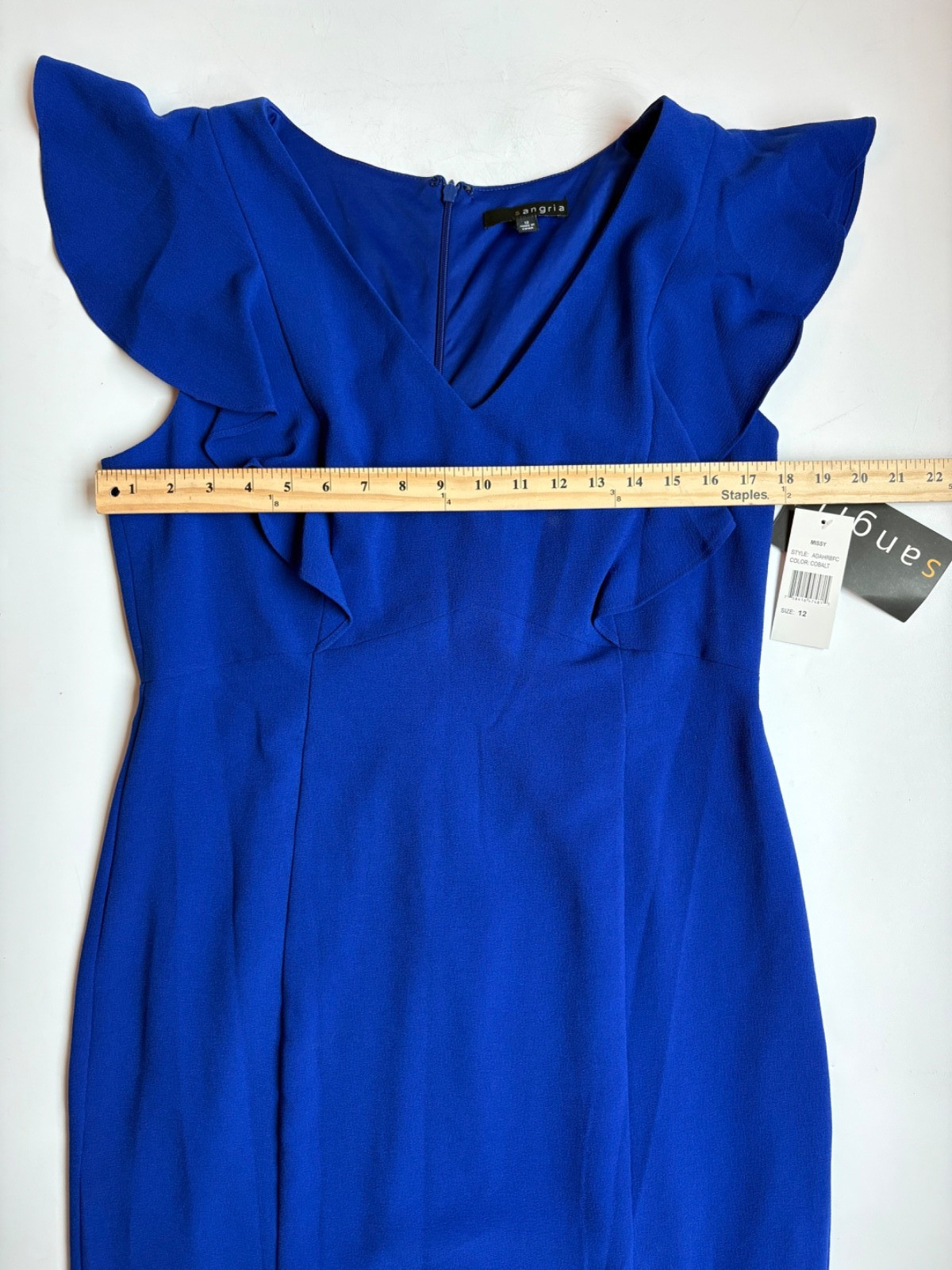 Sangria Women’s Cobalt Blue Ruffle Sleeve Sheath Dress Size 12 NWT Cocktail