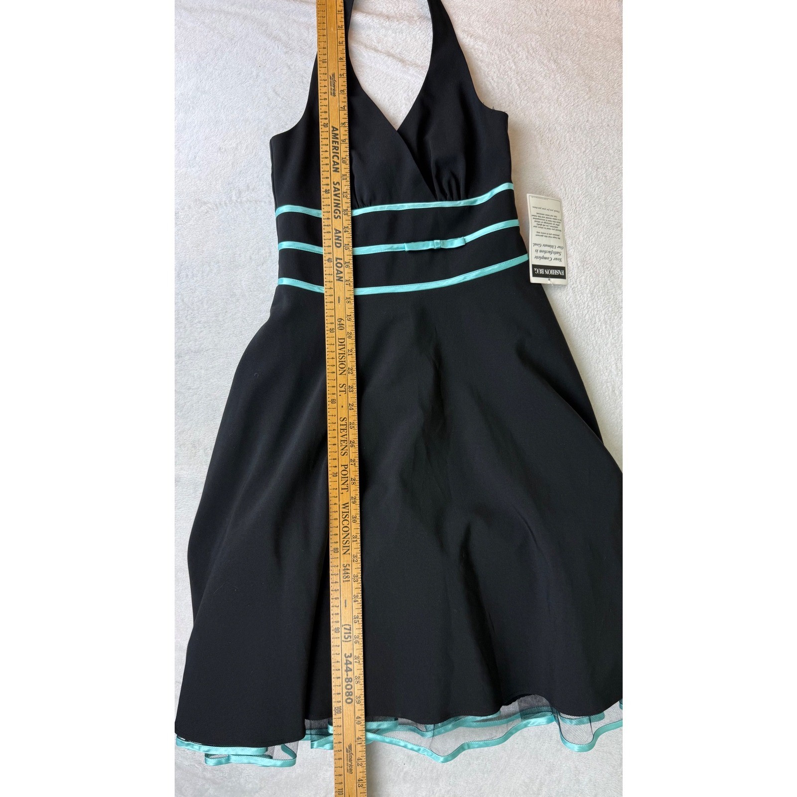 Studio 1940 Fashion Bug Black Halter Dress Teal Trim Rockabilly Vintage Y2K Sz 8