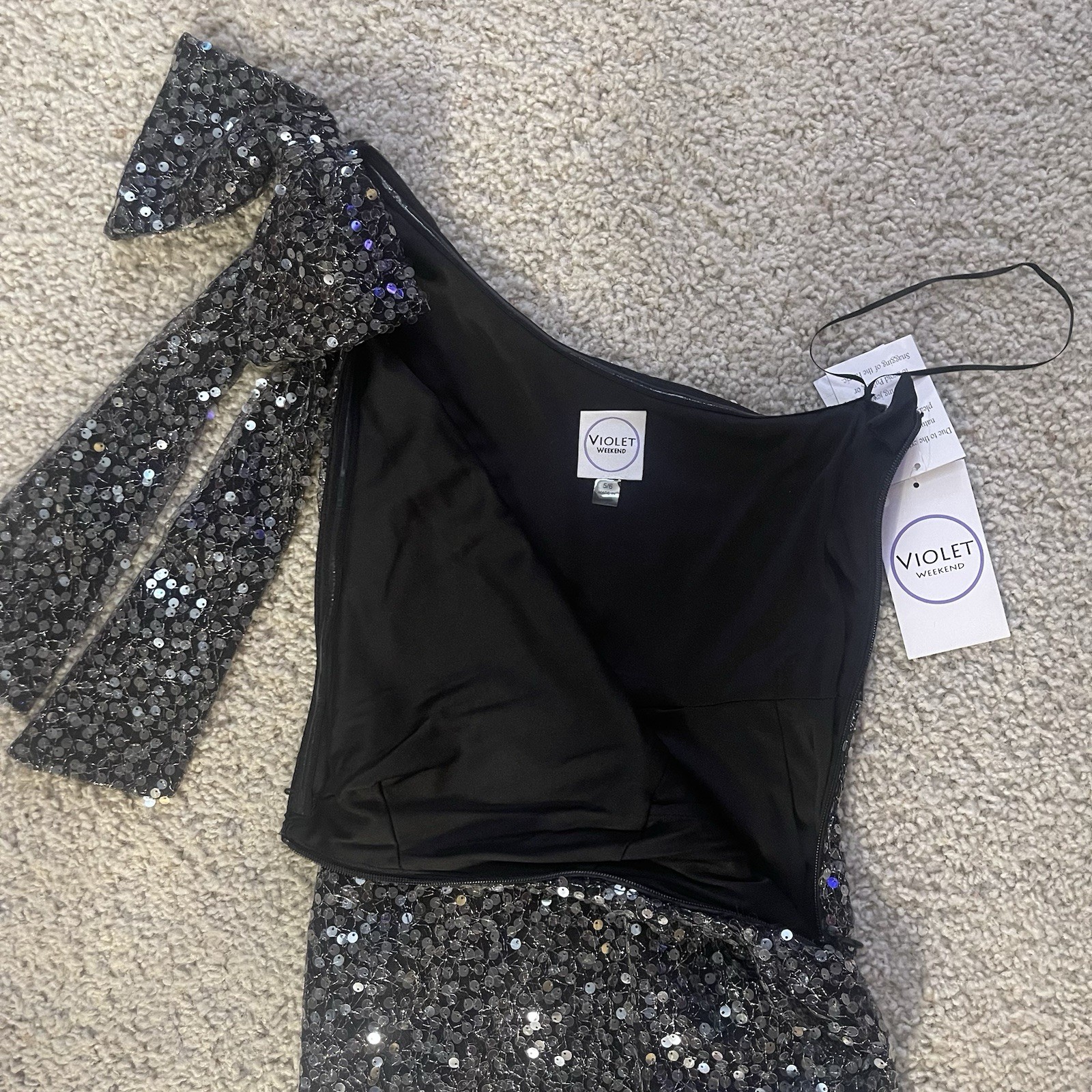 Violet Weekend Black Sequined One-Shoulder Sheath Mini Dress Size 5/6 NWT