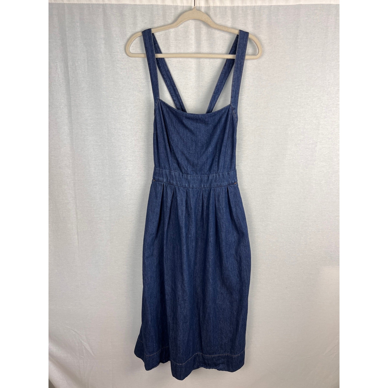 Gap Dress Womens 10 Tall Side Button Apron Denim Midi Cottagecore Boho Peasant