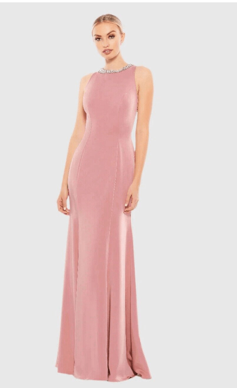 Ieena Mac Duggal Gown Dress Size 10 Pink Embellished Rhinestone Trumpet 49093