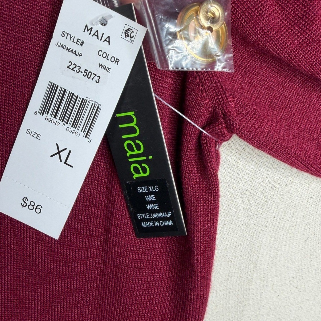 NWT Maia Womens Long Sleeve Midi Sweater Dress Size XL Wine Red