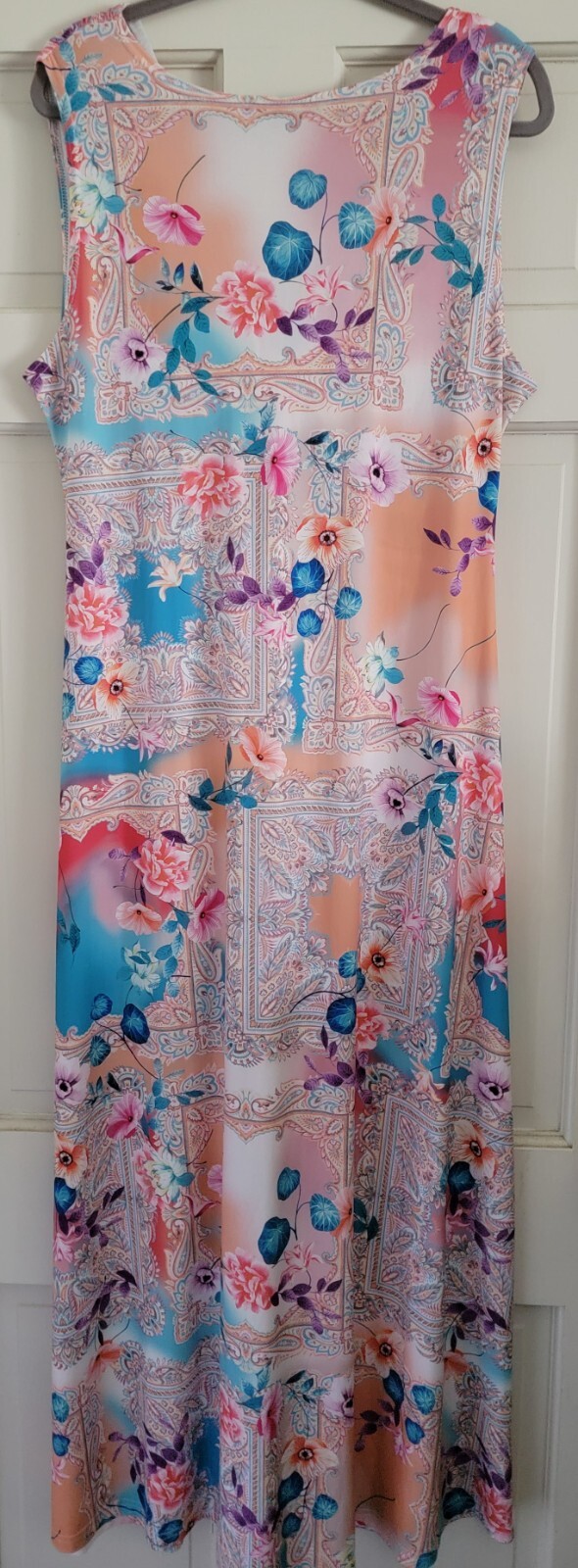Boston Proper wonen’s maxi long knit dress floral L XL 14 16 poly spandex $158