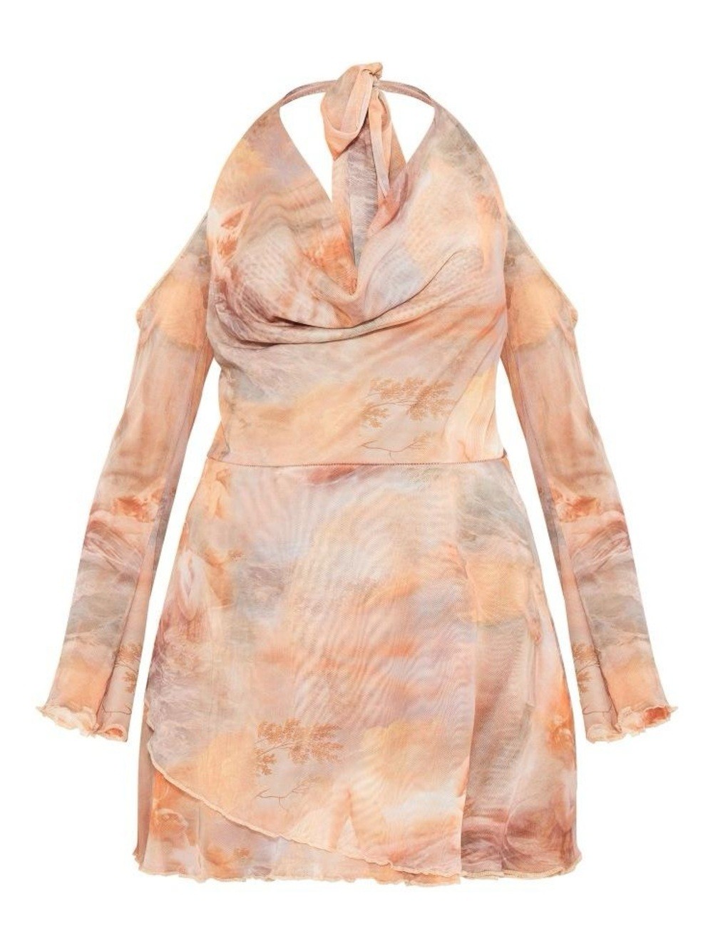 PrettyLittleThing Peach and Cream Watercolor Mini Dress