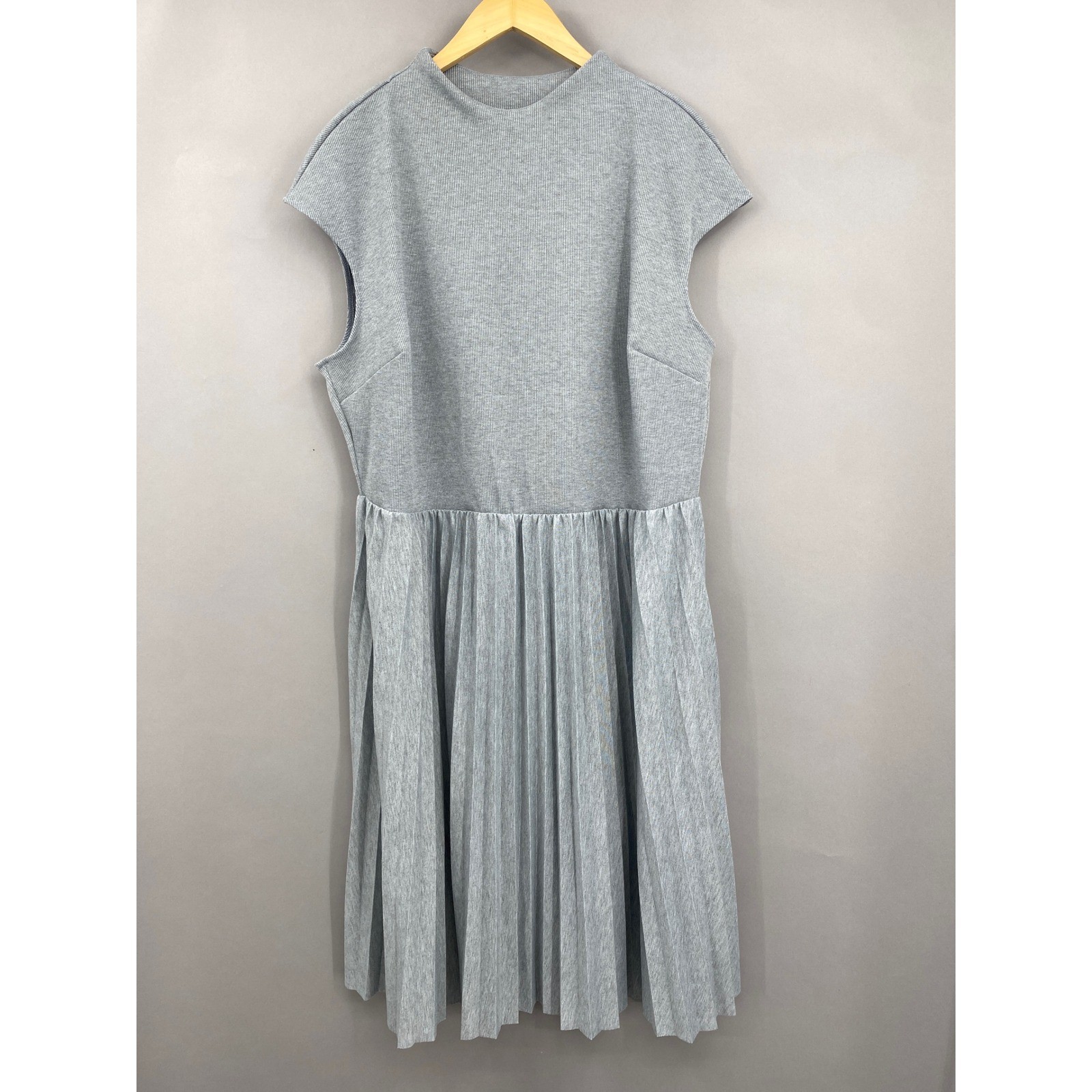 Ophelia Roe Gray Pleated Cap Sleeve Midi Dress Womens 2X Ribbed Knit Mock Neck