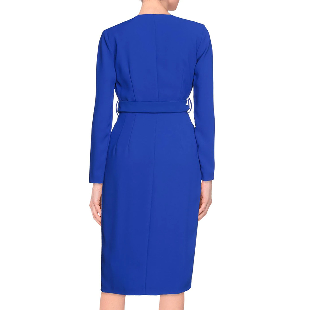 PINKO Wrap Dress Belted Midi Office Day Dress Electric Blue Size 40 – RP £517.00